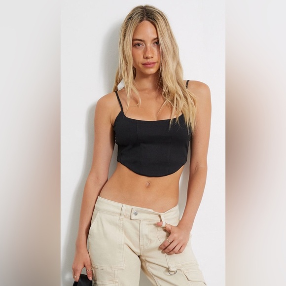 Pacsun PacCares Cabo Ribbed Corset Top. Black. Size Small - Picture 2 of 8